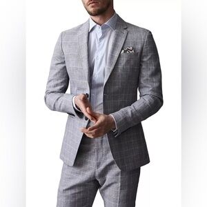 Reiss “Kray” Cotton Linen Check Slim Fit Summer Suit Jacket & Pant/Trouser (Set)